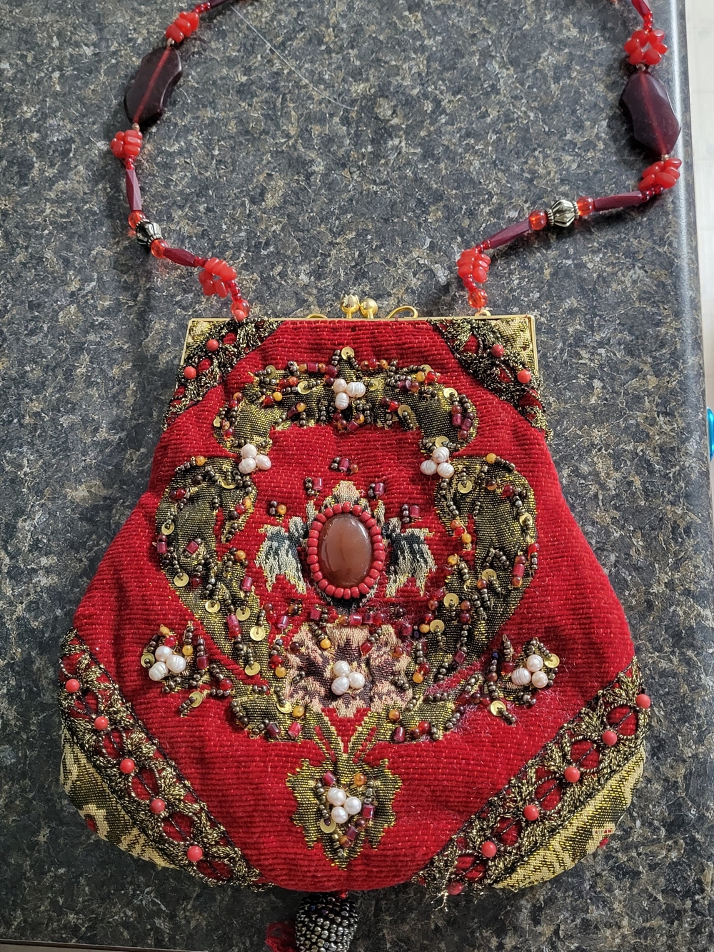 Mary Frances, Red Embellished Beaded Evening Bag, Positive Energy - Picture 2 of 9